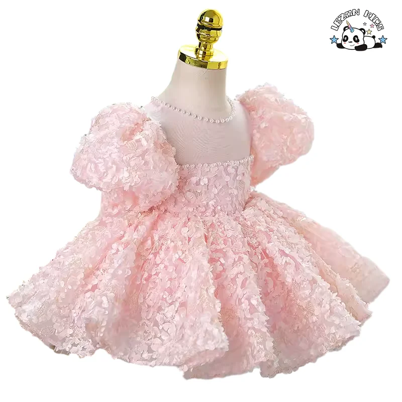 LEZONKIDS - Explosão de Novos Produtos Vestidos de Flores de Renda Borboleta Rosa Personalizados para Meninas para Festa Noturna